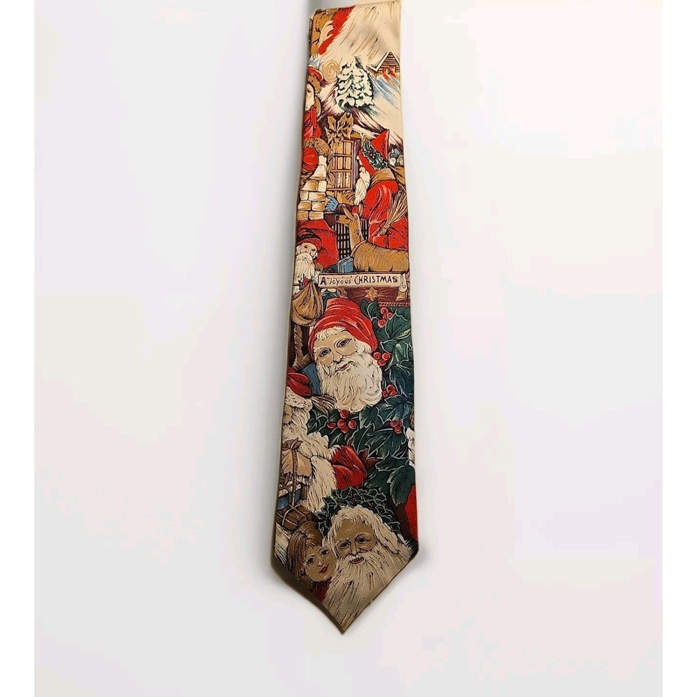 Hasting & Smith Santa Christmas Print Silk Tie Wide 100% Silk 60"